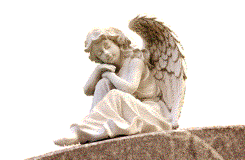 image of an angel sitting and laying her right cheek on her arms